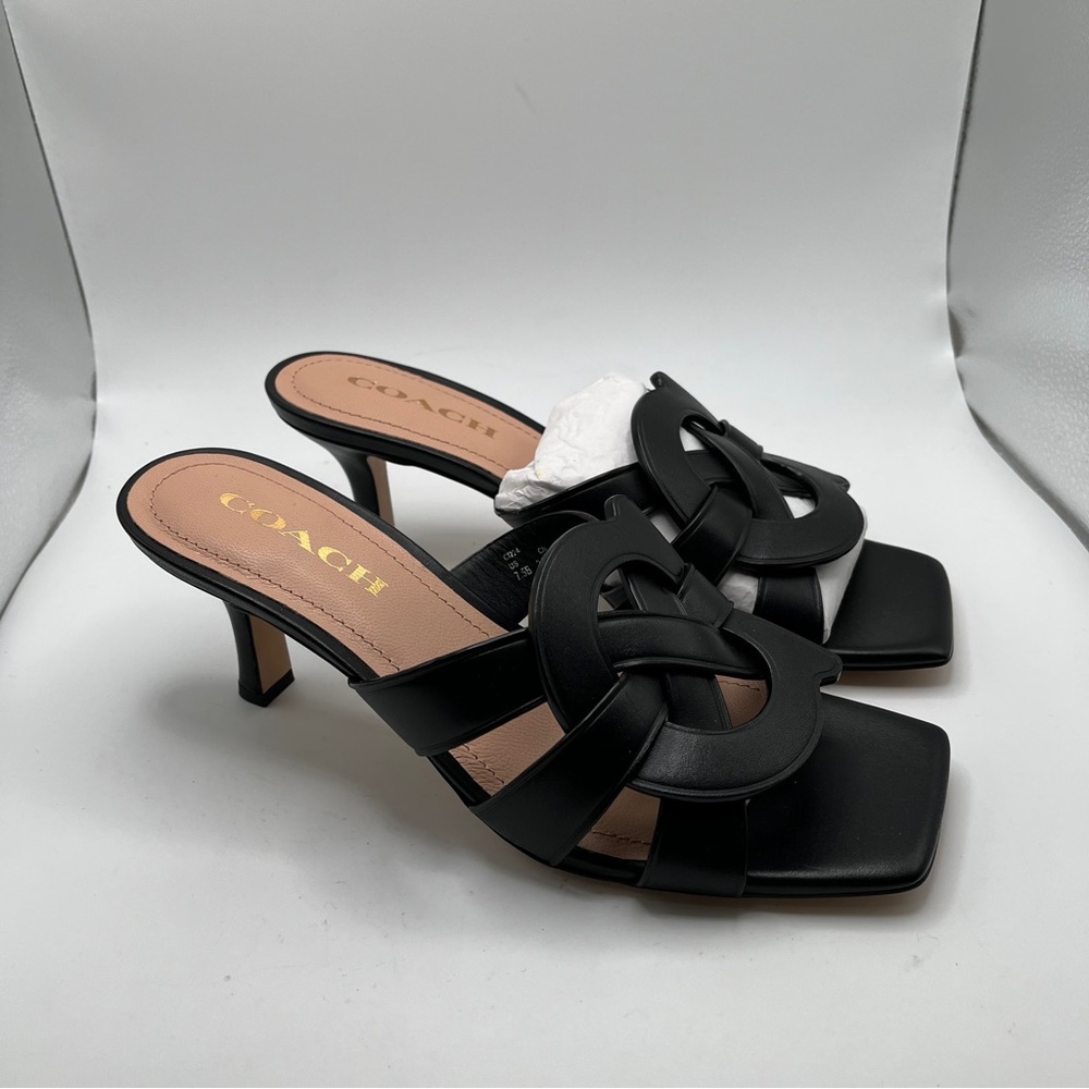NWB COACH Tillie Leather Sandal black leather heels size 7.5 - Picture 3 of 11